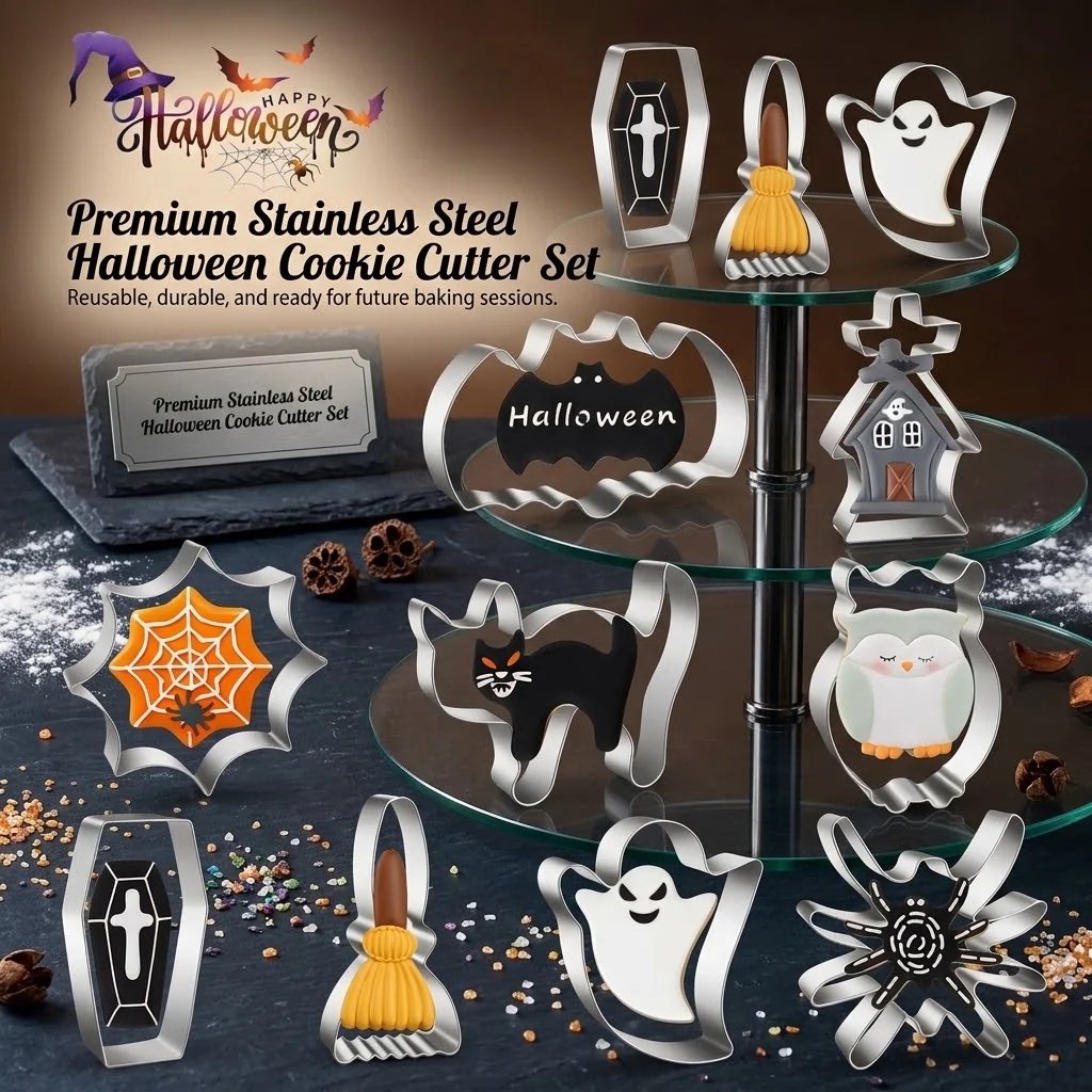 🎃Halloween Stainless Steel Cookie Cutters – 12 Spooky Shapes