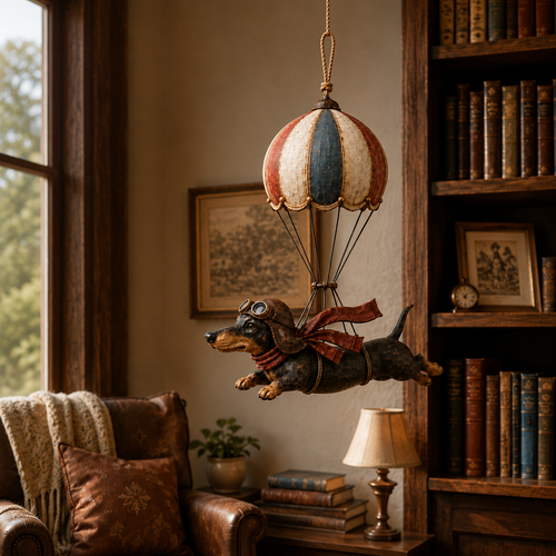 Vintage Flying Dachshund Hot Air Balloon Decor