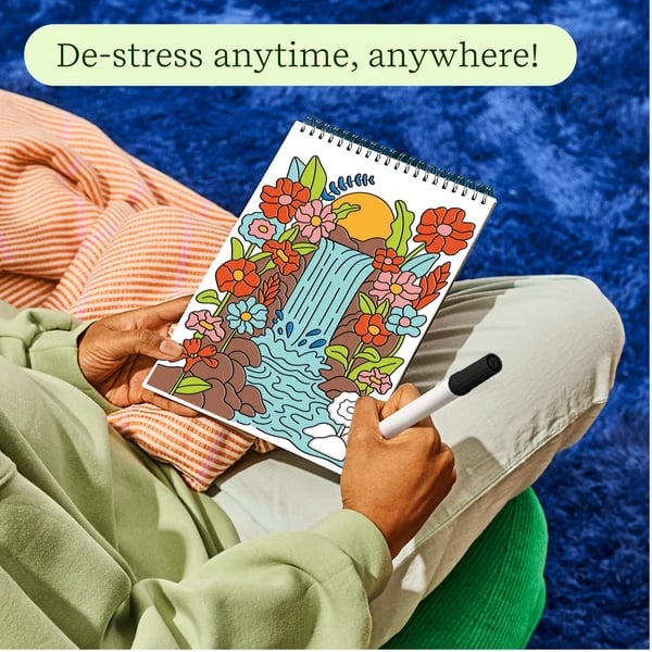 🌿 Trace-By-Groove Guided Flow Art Coloring Pad with Double-Sided Markers 🎨