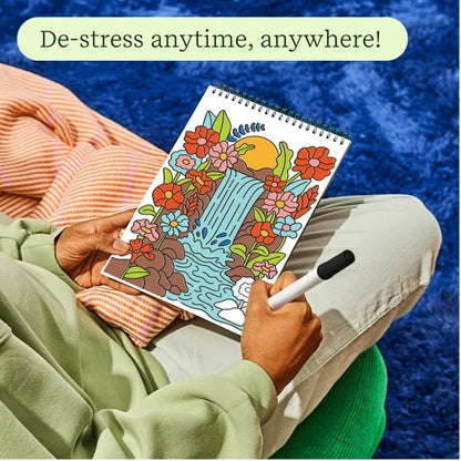 🌿 Trace-By-Groove Guided Flow Art Coloring Pad with Double-Sided Markers 🎨