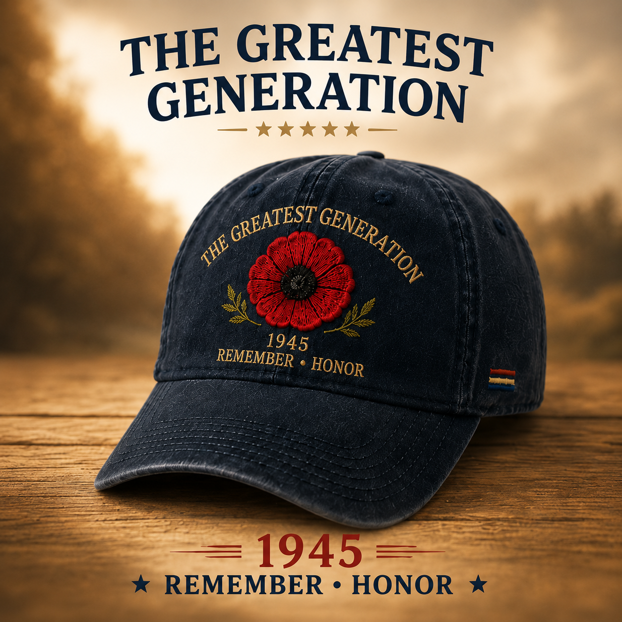 The Greatest Generation 1945 Memorial Poppy Cap – Remember & Honor