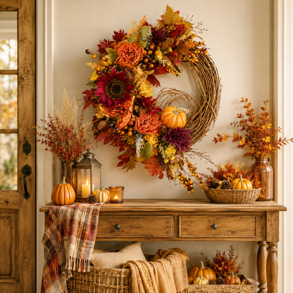 🍂 Fall Harvest Pumpkin & Sunflower Wreath