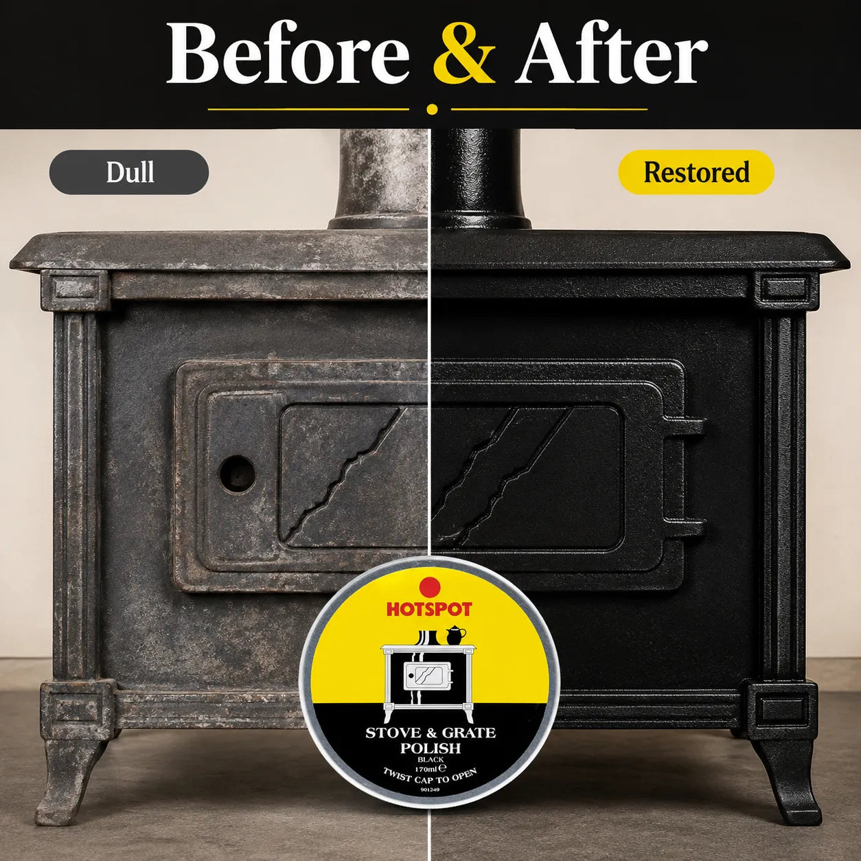 🔥Last Day 50% OFF - 🧼Hotspot Black Stove & Grate Polish – Cast Iron Restorer for Wood Stoves, Fireplaces & Grates