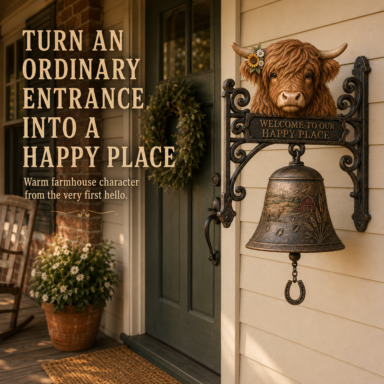 🐂🔔Highland Cow Farmhouse Welcome Bell