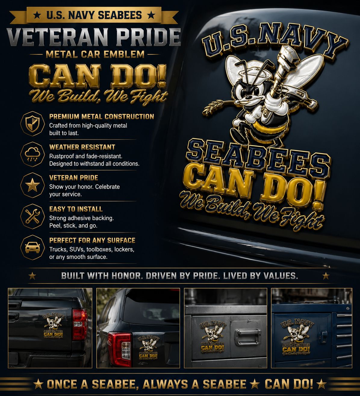 🐝⚓U.S. Seabees CAN DO! Veteran Tribute Metal Emblem