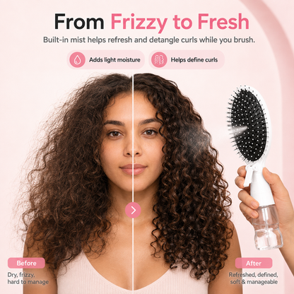 💦🪮 2-in-1 Mist & Style Detangling Brush – Refillable Curl Refresh Hair Tool