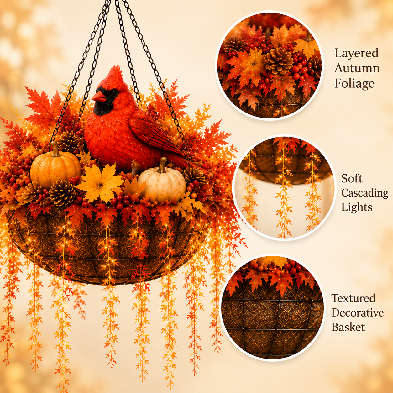 ❤️🍂Fall Animal Hanging Basket Collection：Cardinal / Deer / Fox / Squirrel