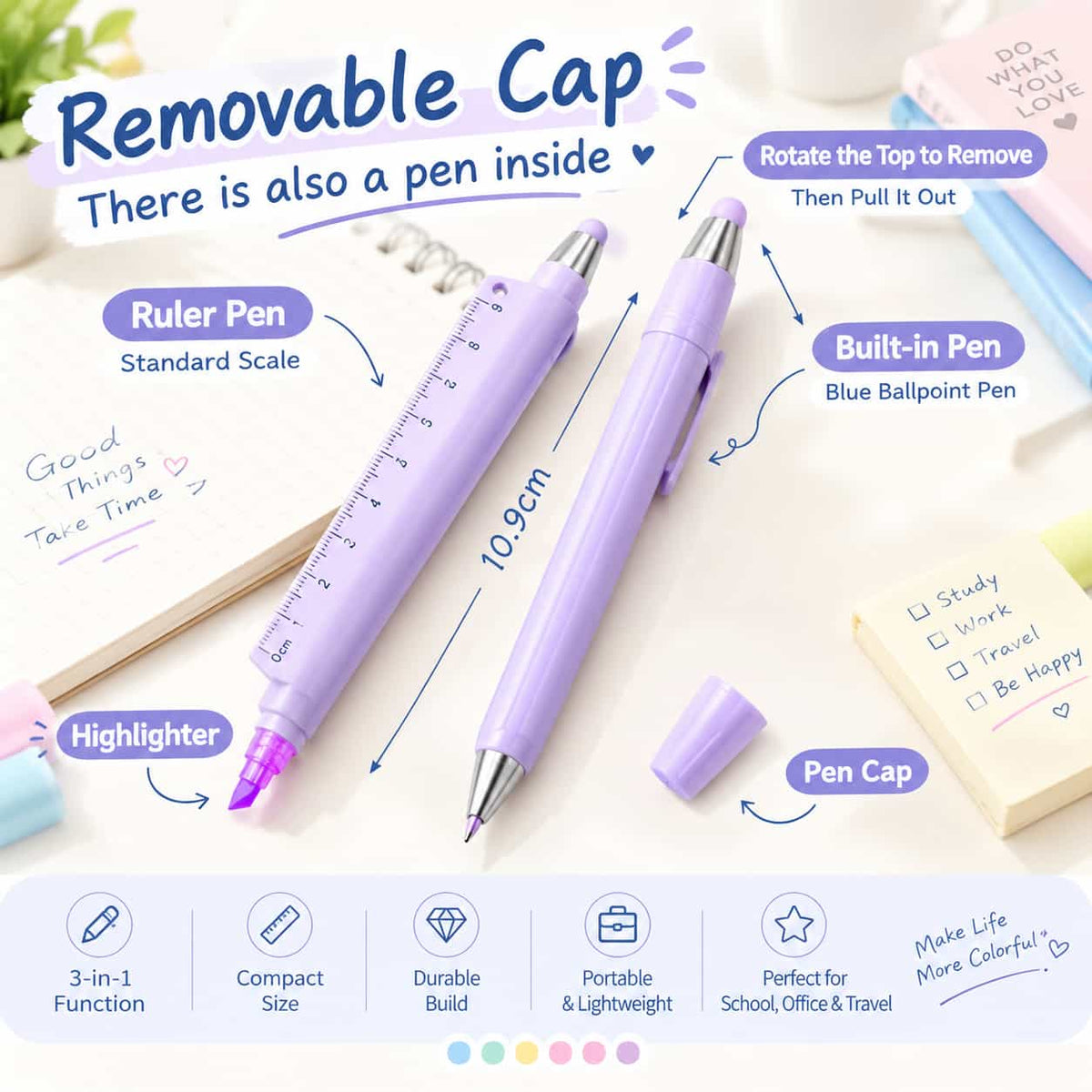 🖊️5-in-1 Multifunction Ruler Stylus Pen – 0.5mm Writing & Marker Tool