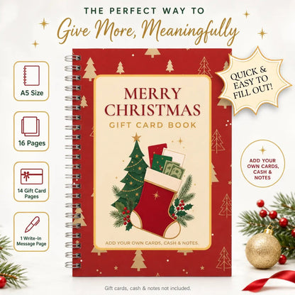 🎁🎅 Merry Christmas Gift Card Book – 14 Festive Pages, Holds Up to 22 Gift Cards