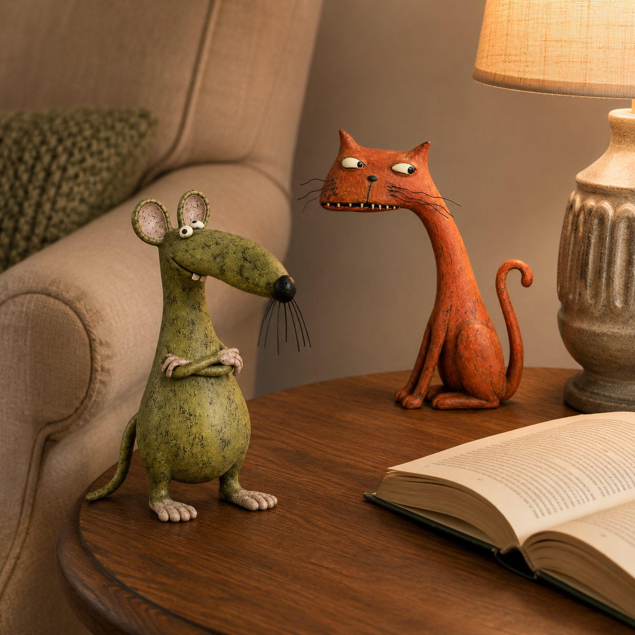 Whimsical Vintage Mouse & Cat Figurine
