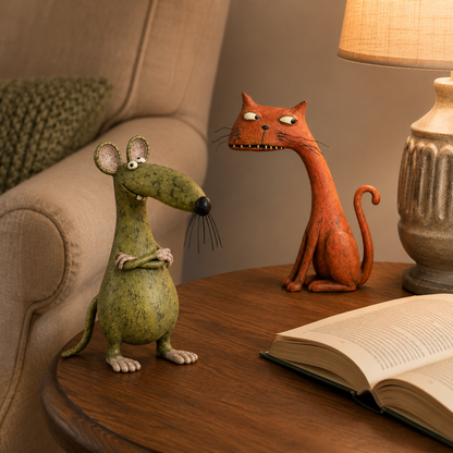 Whimsical Vintage Mouse & Cat Figurine