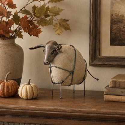 Vintage Stone-Look Bull Figurine