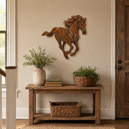 Rustic Running Horse Metal Wall Decor