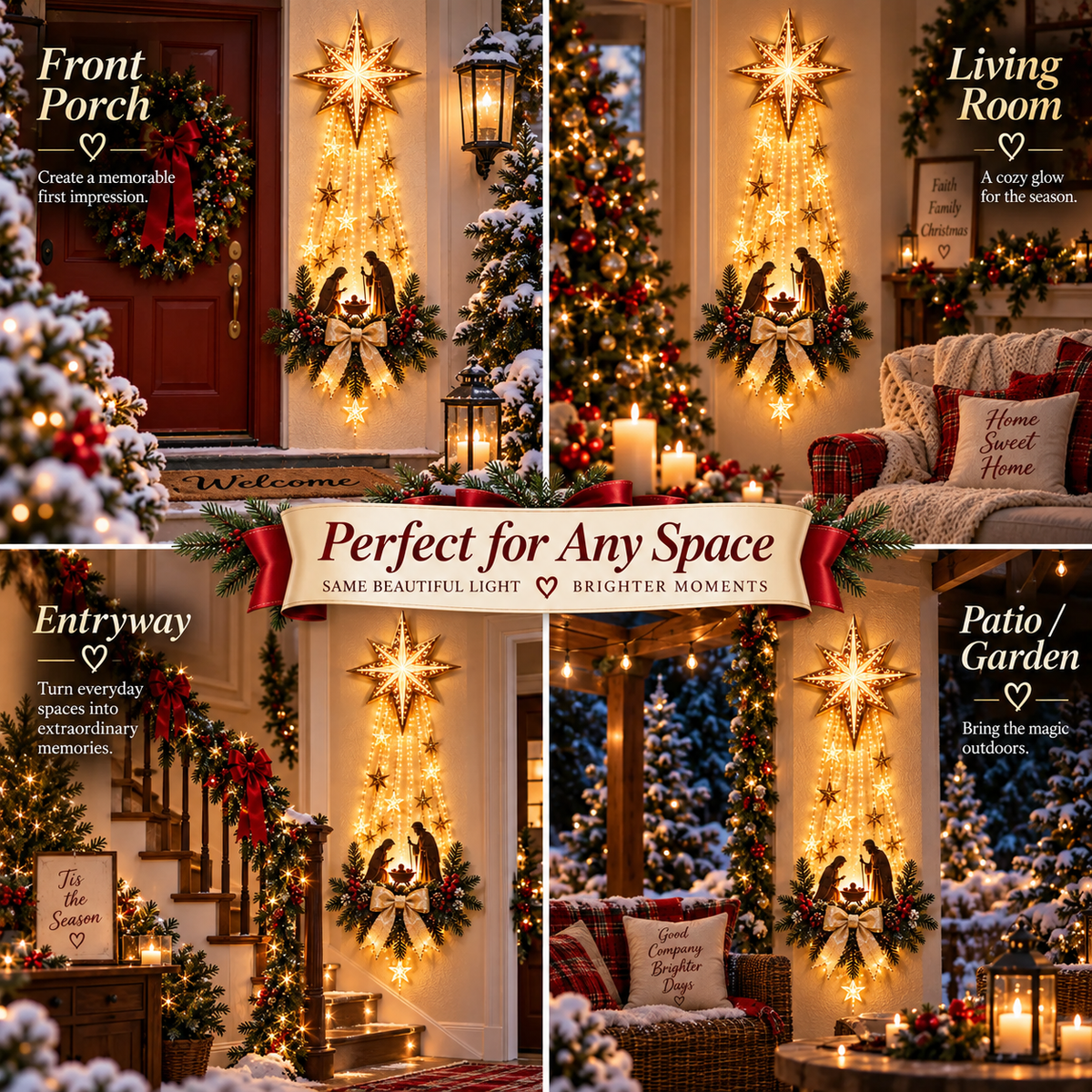 Bethlehem Star Christmas decoration in different home spaces