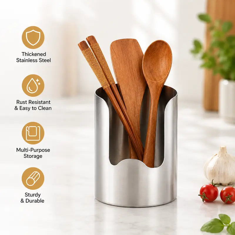 🍴✨ Sleek Stainless Steel Kitchen Utensil Holder – Durable, Rust-Resistant & Easy-Clean Storage