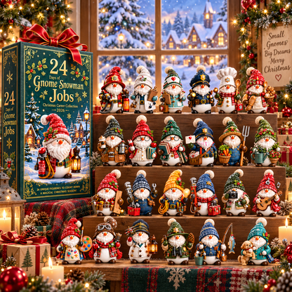 2026 Gnome Snowman Jobs 24-Day Christmas Countdown Calendar – 24 Unique Career Snowman Gnome Miniatures, Whimsical Holiday Collector’s Gift