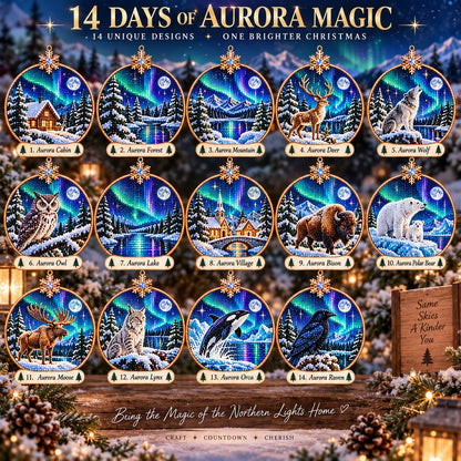 🌌 14-Day Aurora Diamond Painting Advent Calendar – DIY Wooden Christmas Ornament Kit