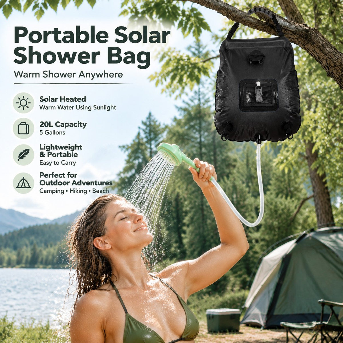 ⭐☀️ Portable Solar Camping Shower Bag