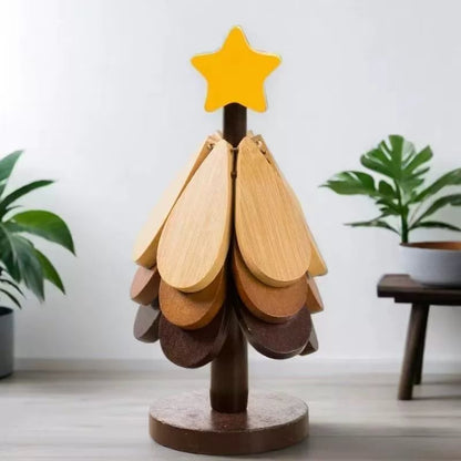 ✨Natural Tree Trivet Set - 4 Wooden Trivets & 1 Stand Like a Christmas Tree