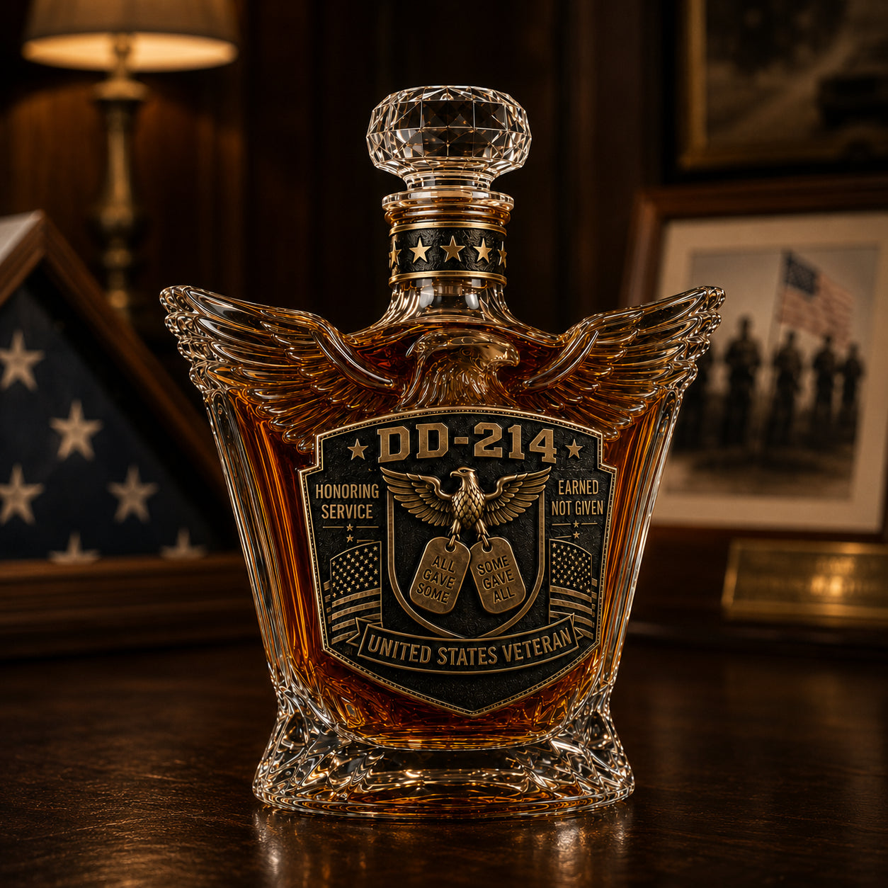 🦅 DD-214 Veteran Whiskey Decanter & Glass Set