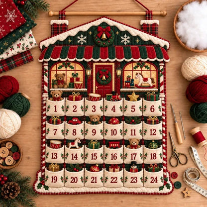 🎄🧵DIY Patchwork Christmas Advent Calendar Kit – 🪡Handmade 24-Pocket Quilted Countdown Wall Hanging | 5 Festive Designs