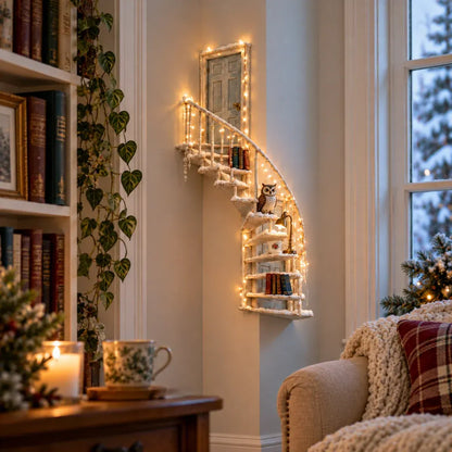 Lighted Winter Fairy Door Staircase Wall Decor 🧚‍♀️❄️ – Enchanted Christmas Wall Art