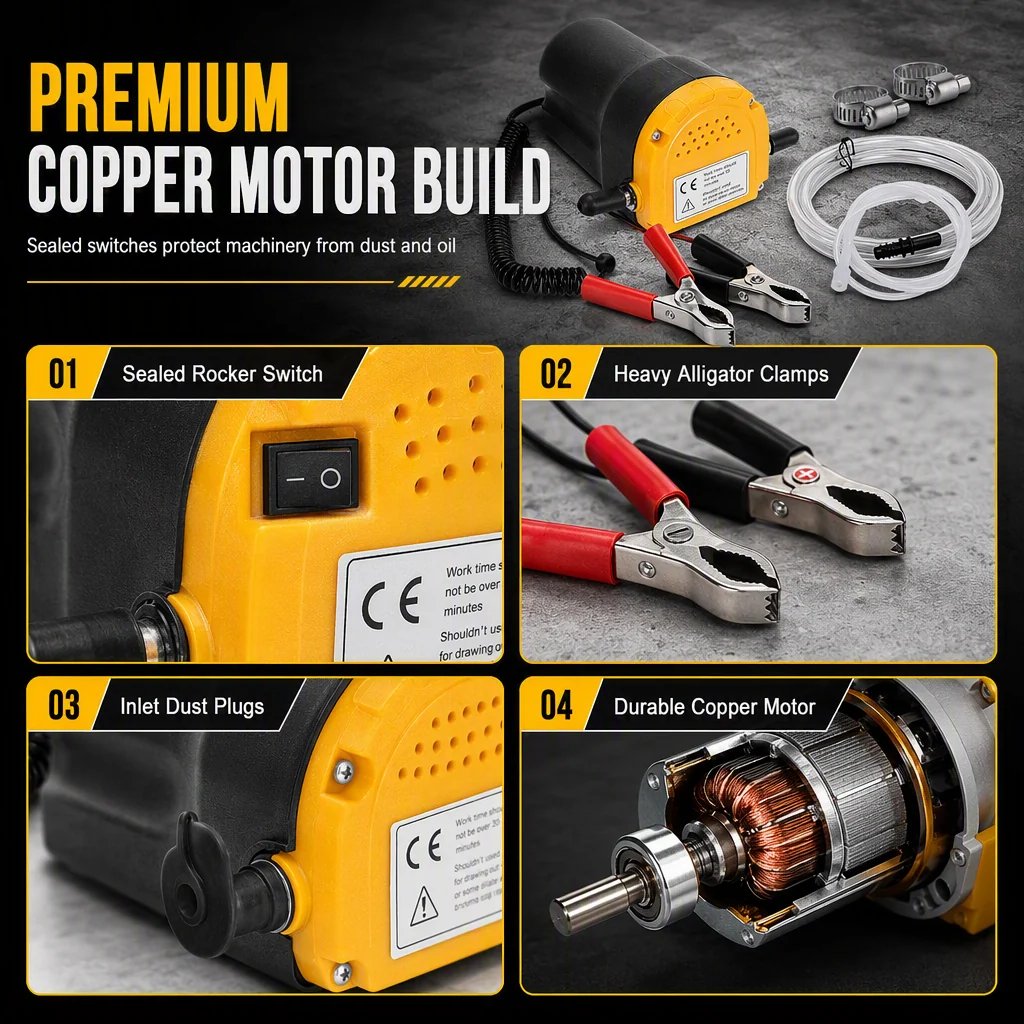 🔧 12V/24V Electric Oil Transfer Pump – Self-Priming Fluid Extractor ⚡
