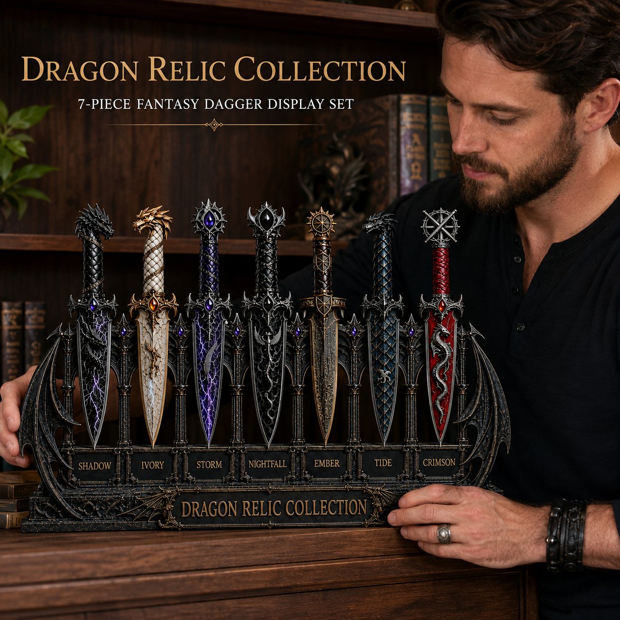 Dragon Relic Collection – 7-Piece Fantasy Dagger Display Set