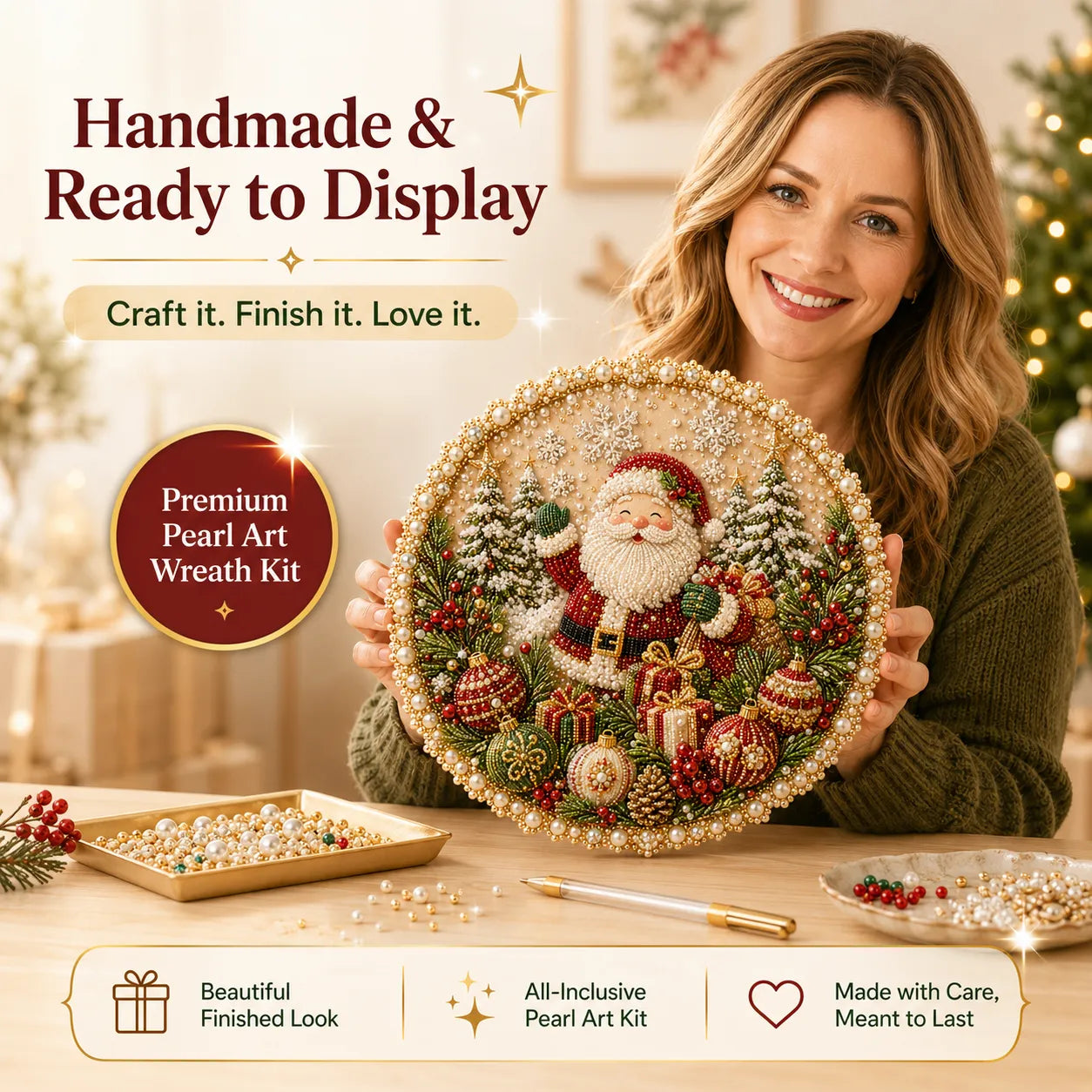 🌸🌻🍂🎄 LAST DAY 49% OFF – ✨ Four Seasons & Holiday Pearl Art Hanging Wreath Kit | Luxury Flocked Canvas with Scratch-Resistant Non-Fading Pearl Beads DIY Handmade Seasonal Decor 💎
