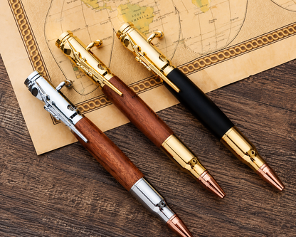 Handcrafted Bolt Action Bullet Pen with Solid Wood & Authentic Shell Casing