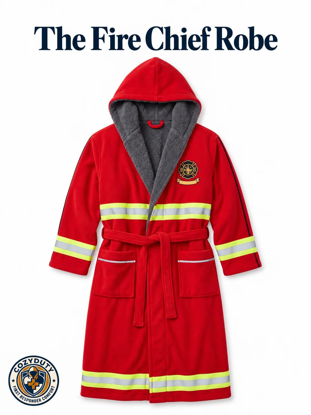 The Night Shift Robe | Reflective Stripe Hooded Fleece Robe, Perfect First Responder Hero Gift