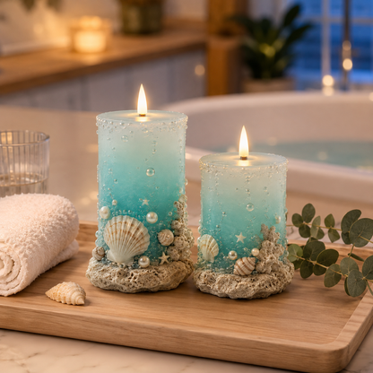 Coastal Sea Glass Flameless Candle Set