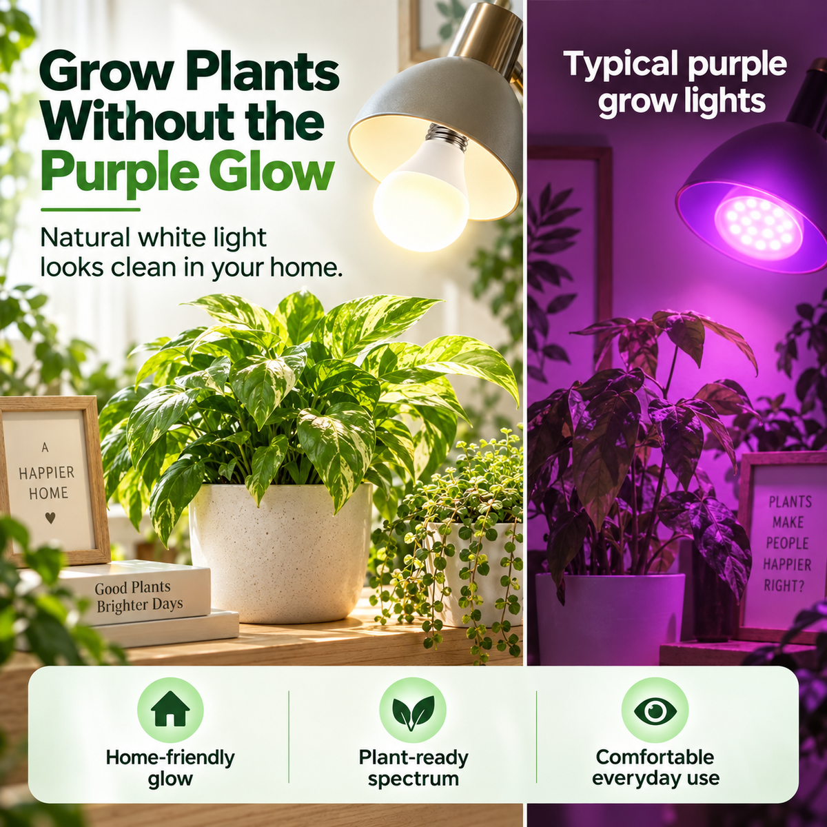 Natural White Full-Spectrum Grow Light Bulbs – E26 Indoor Plant Light, 2-Pack