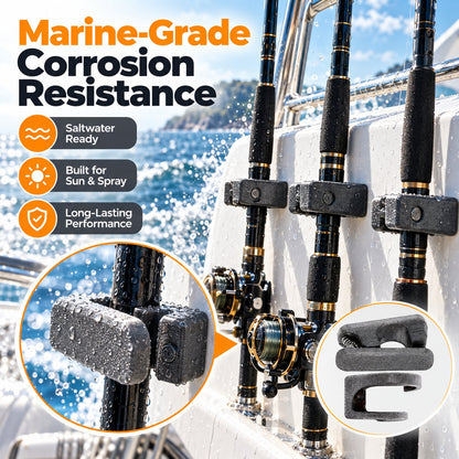 Marine Grade Fishing Rod Mount | Space Saving Wall & Rail Holder