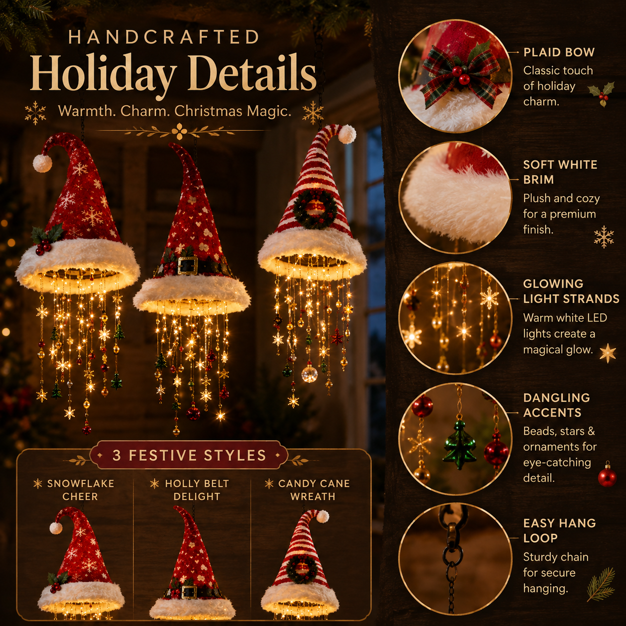 🎅 Lighted Santa Hat Hanging Chandelier 🎄