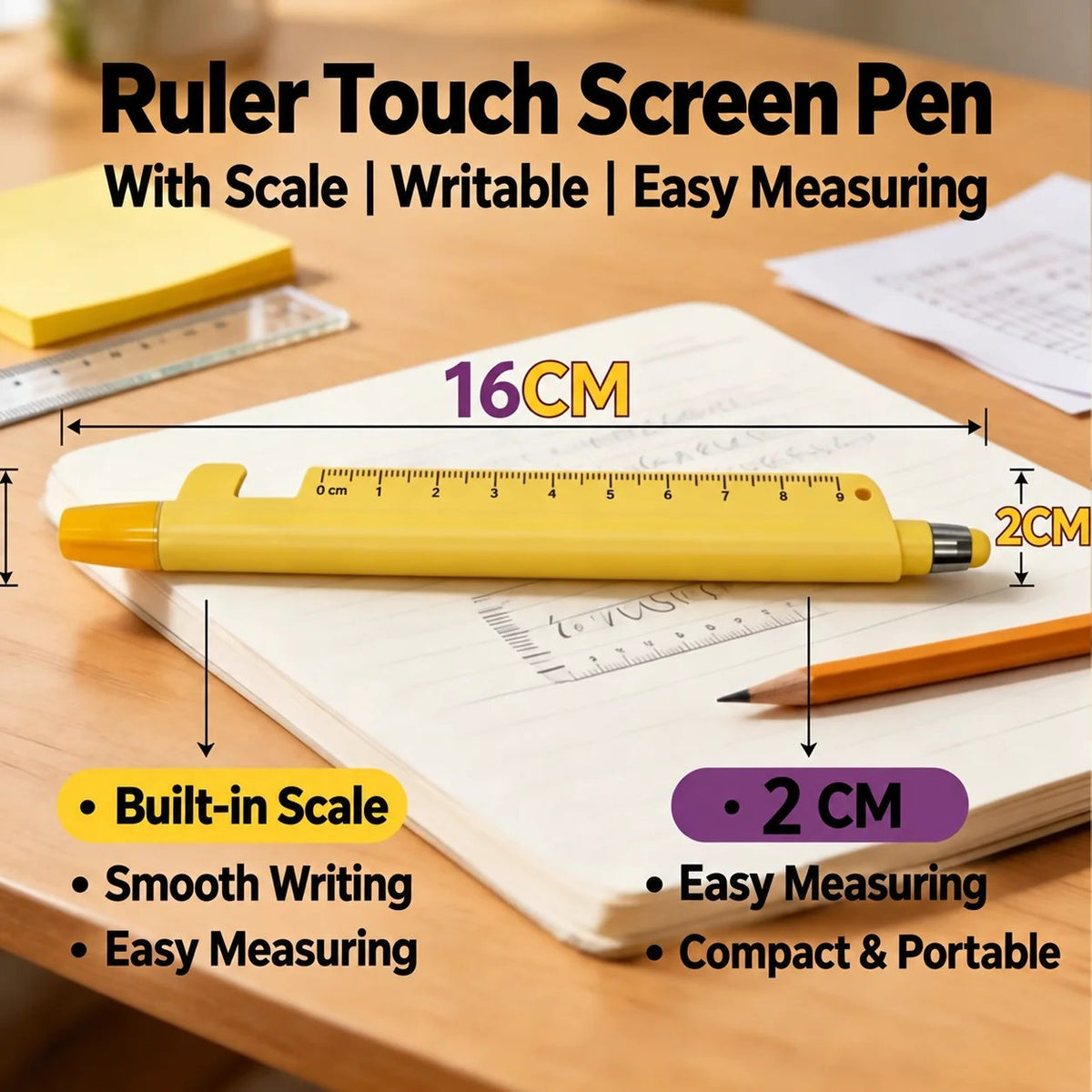 🖊️5-in-1 Multifunction Ruler Stylus Pen – 0.5mm Writing & Marker Tool