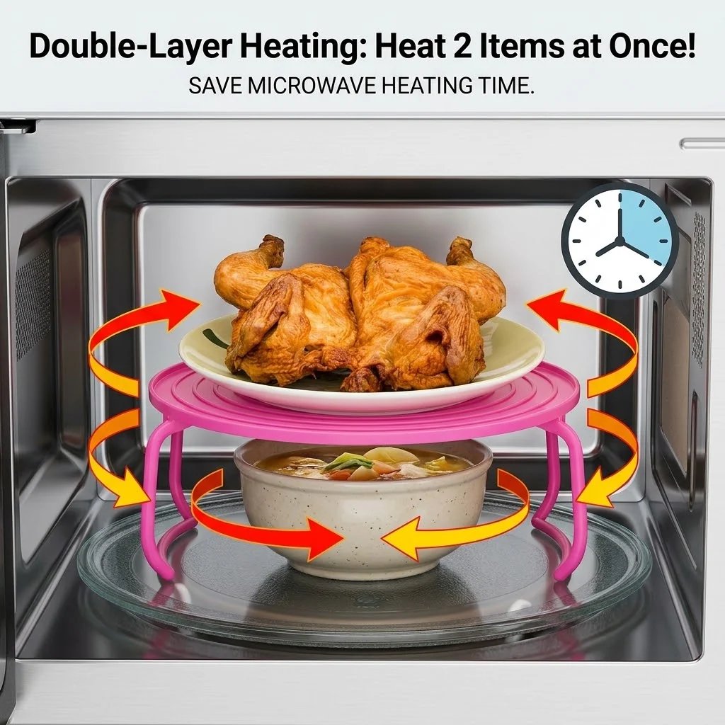 🍽️⚡ Double-Layer Microwave Meal Rack – Heat Two Plates at Once
