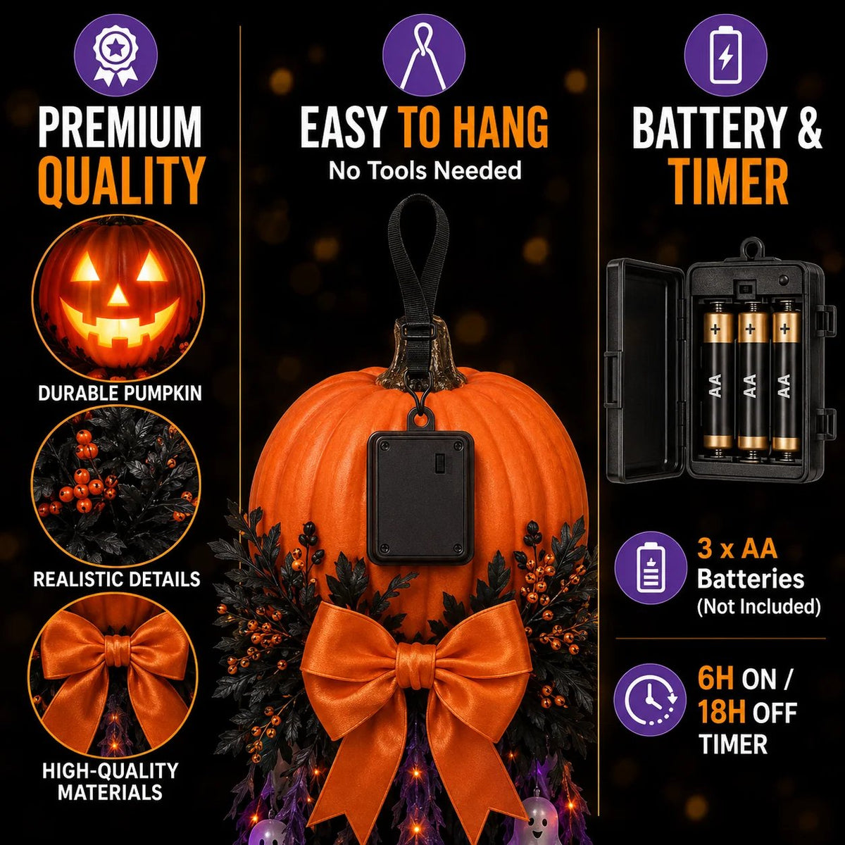 👻🎃 Spooky Glow Door Cascade – Lighted Halloween Pumpkin & Ghost Entry Decor