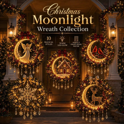 🎄✨ Christmas Moonlight Wreath Collection – Lighted Holiday Door Decor