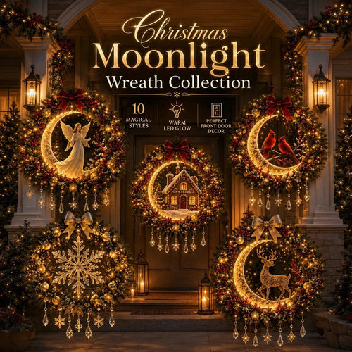 🎄✨ Christmas Moonlight Wreath Collection – Lighted Holiday Door Decor