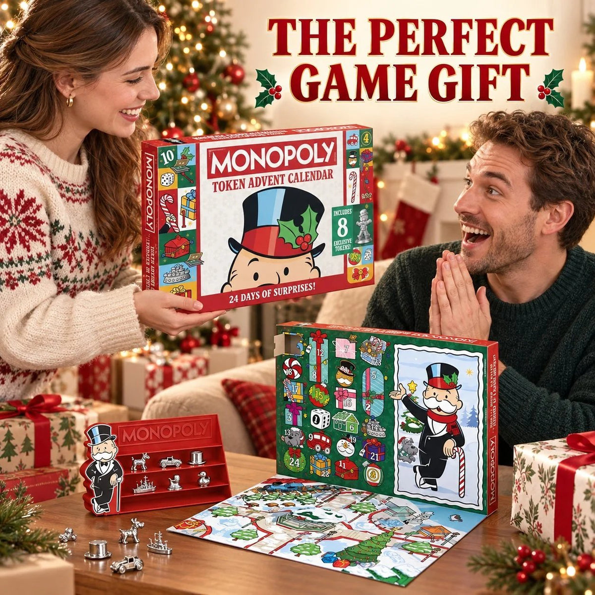 🎲 Monopoly Token Advent Calendar | 24 Collectible Game Tokens with Display Stand for Christmas Countdown Fun 🎄
