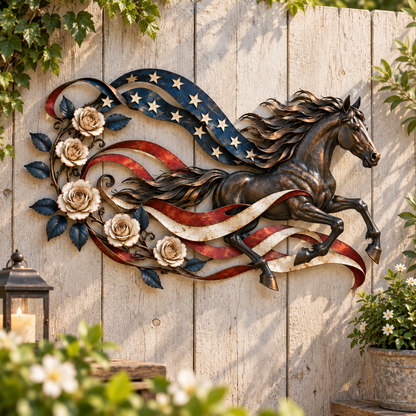 🇺🇸🐎Patriotic Horse American Flag Metal Wall Decor