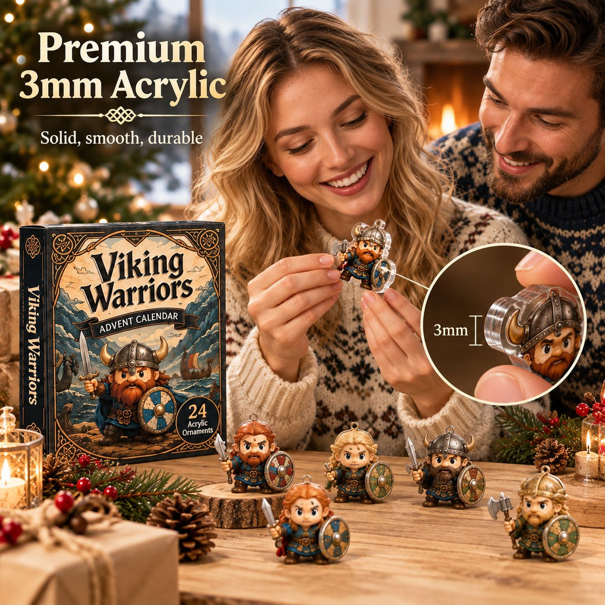 ⚔️24 Days Viking Warrior Countdown Box | Reusable Christmas Tree Ornaments & Family Holiday Tradition