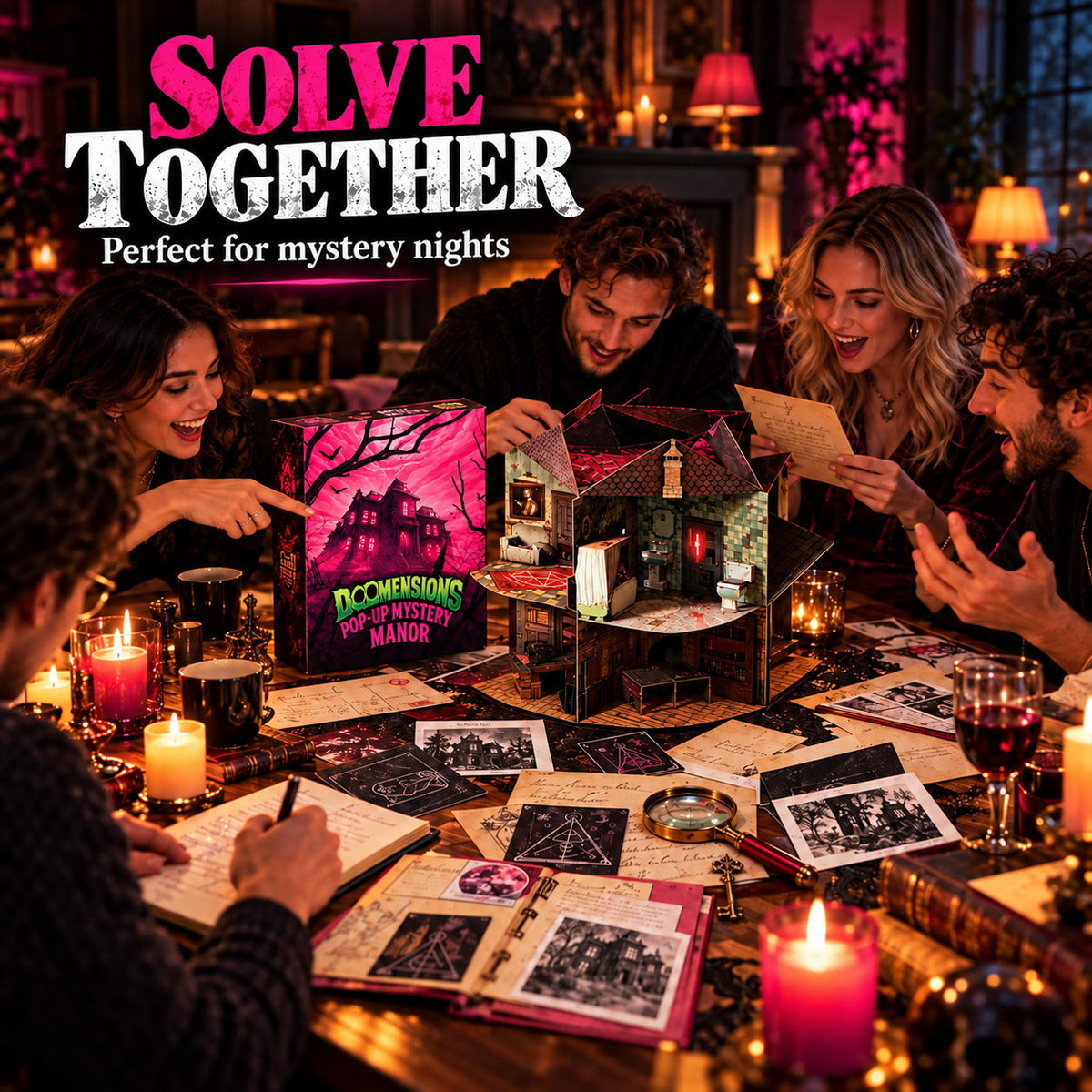 Dark Mansion Pop-Up Detective Puzzle Box, Immersive Mystery Adventure for Weekend Game Parties