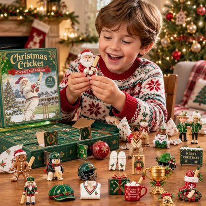 🏏🎄Christmas Cricket Advent Calendar 2026 - 24-Day Festive Countdown, Acrylic Charms Blind Box - Gift For Cricket Lovers