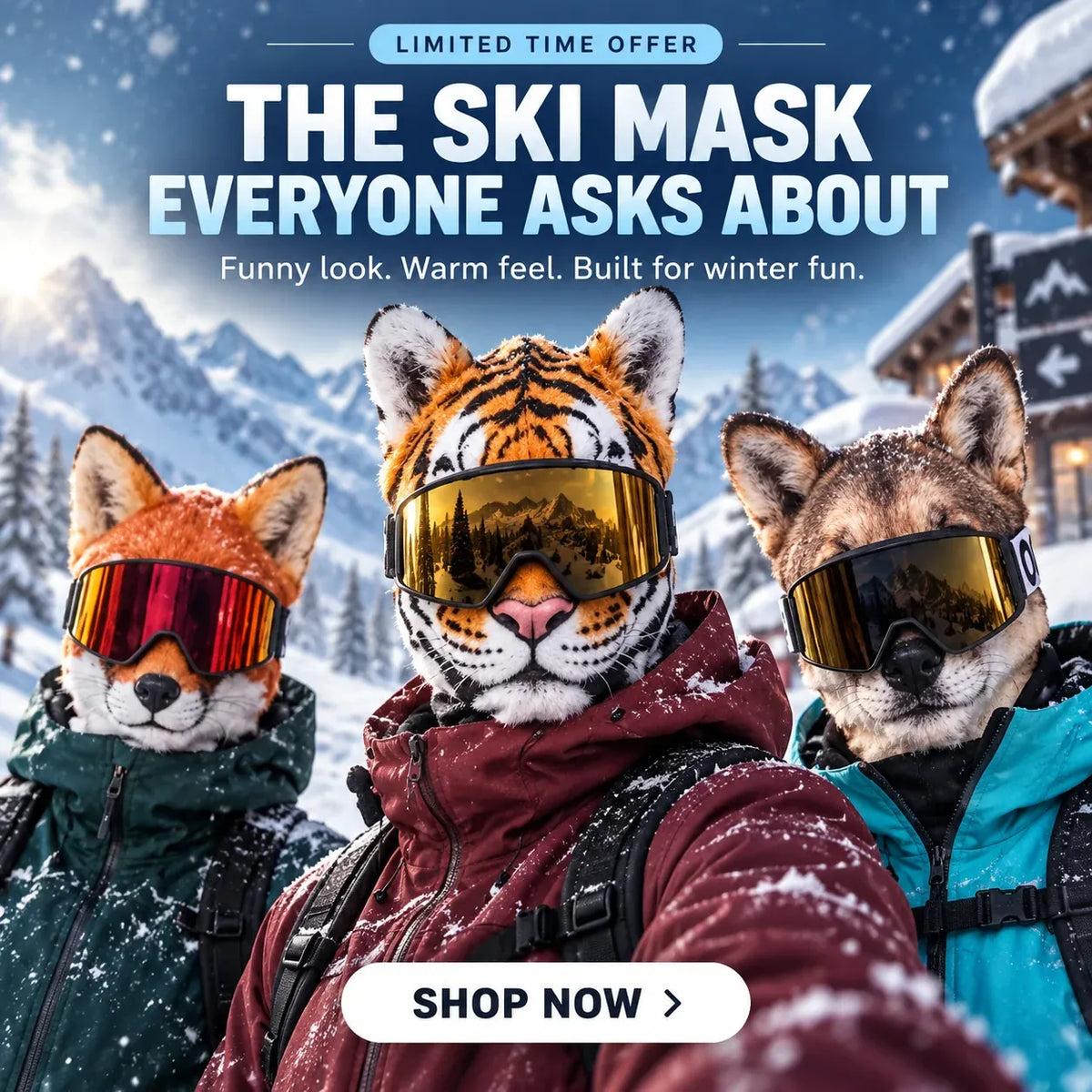 ⏳ 49% OFF –🦊 Funny Animal Face Ski Mask |The Funniest Winter Balaclava Everyone Will Ask About