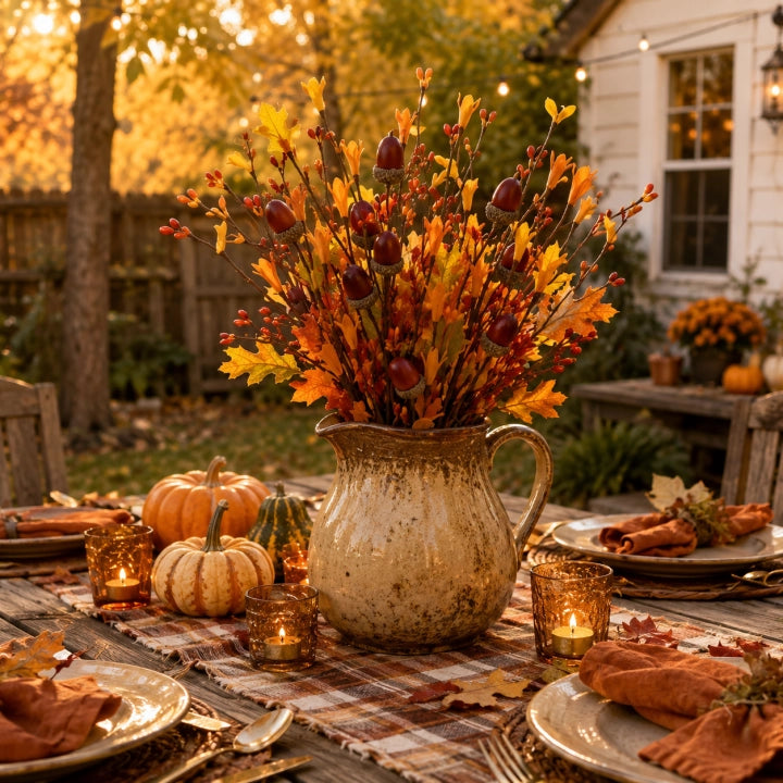 3-Piece Artificial Fall Acorn Floral Stem Set – 16.5-Inch Rustic Autumn Picks