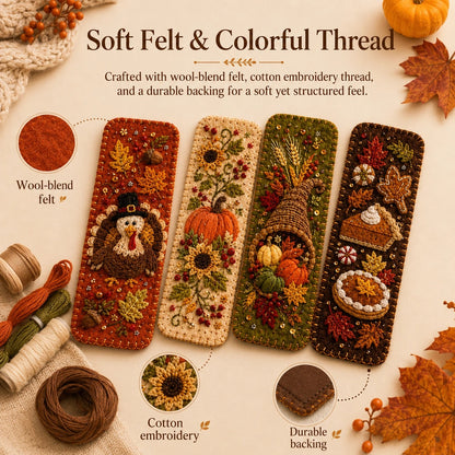 🍁 4-Piece Thanksgiving Embroidered Felt Bookmark Set