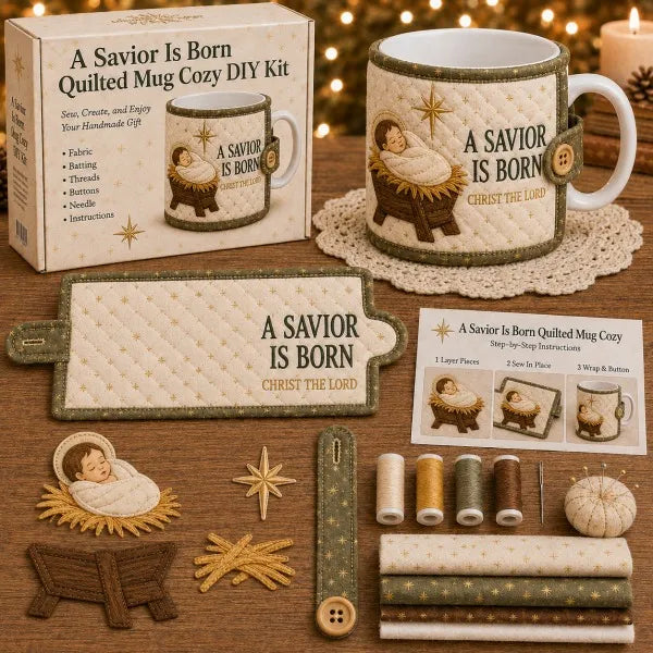 ⏳ Last Day 49% OFF – ✝️ Beginner-Friendly Christmas Faith Mug Cozy Sewing Kit | 6 Christian-Inspired Designs with Fabric Pieces, Batting, Appliqué, Thread, Buttons, Needle & Step-by-Step Guide Included 💕