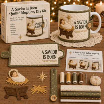 ⏳ Last Day 49% OFF – ✝️ Beginner-Friendly Christmas Faith Mug Cozy Sewing Kit | 6 Christian-Inspired Designs with Fabric Pieces, Batting, Appliqué, Thread, Buttons, Needle & Step-by-Step Guide Included 💕